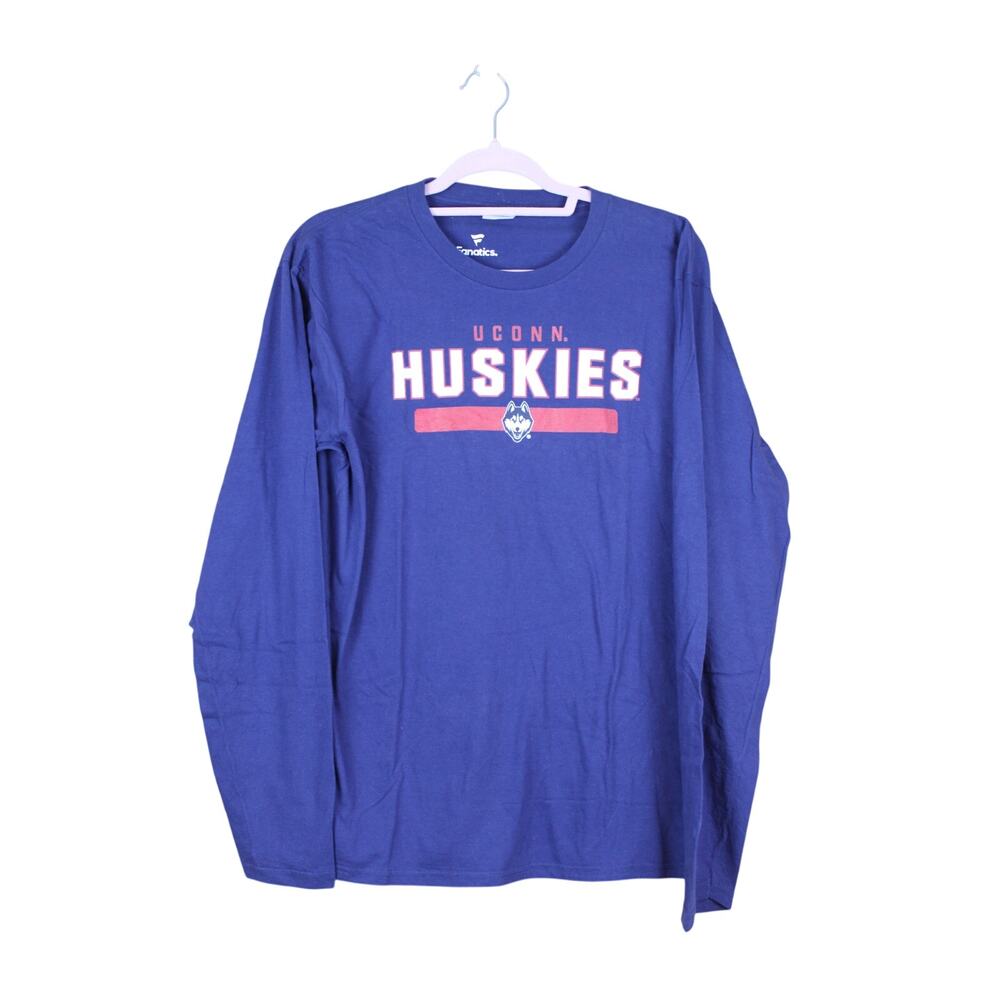 Mens Fanatics UCONN Huskies Blue Red White Long Sleeve Cotton Shirt Size M